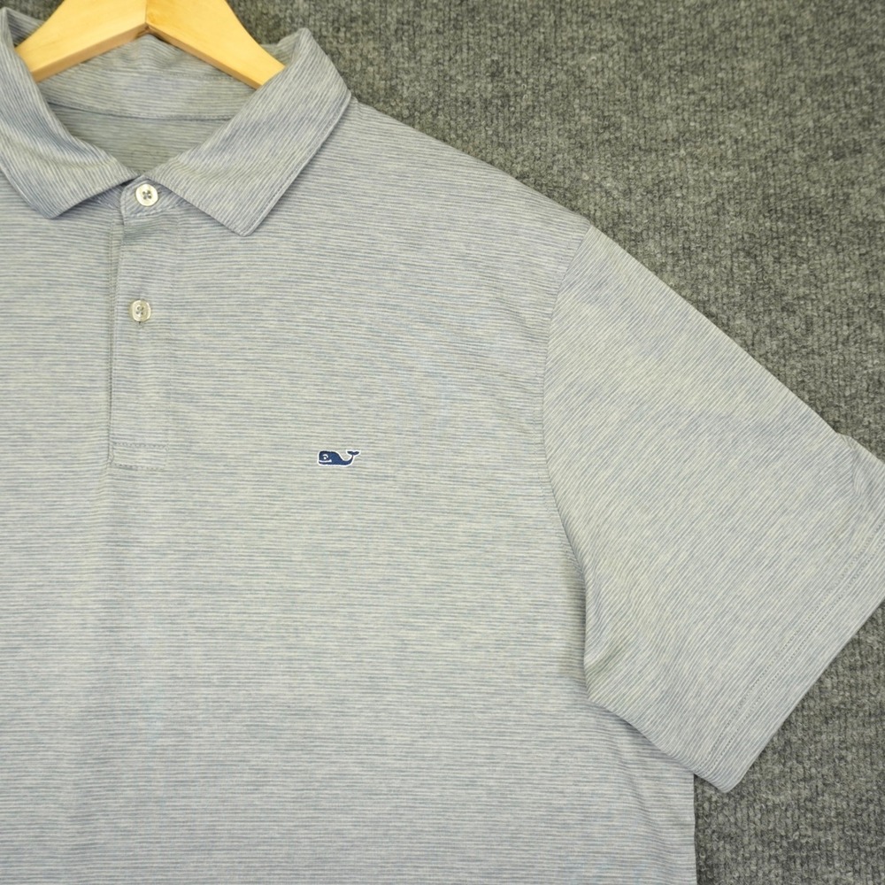 Vineyard Vines Polo Shirt Mens Large Blue Striped Performance Short Sleeve - Picture 3 of 10